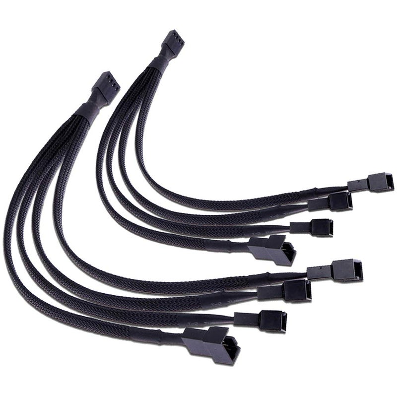 TeamProfitcom PWM Fan Splitter 4 pin Adapter Cable Sleeved Braided Y Splitter for Desktop Computer CPU Fan Splitter PC 4 Pin Fan Extension Power Cable 1 to 4 Converter 10 inches (2 Pack) - Image 1